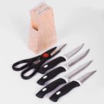 Kitchen Knife Set with Wooden Block and Scissors (5 pcs, Black) - Image 8