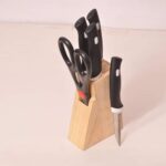 Kitchen Knife Set with Wooden Block and Scissors (5 pcs, Black) - Image 9