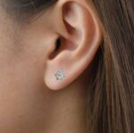 Diamond Cluster Flower Stud Earrings Sterling Silver Dainty Minimalist - Image 3