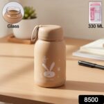 Cute Bunny Print Glass Drinking Brown Bottle (330ML / 1 Pc) - Image 2