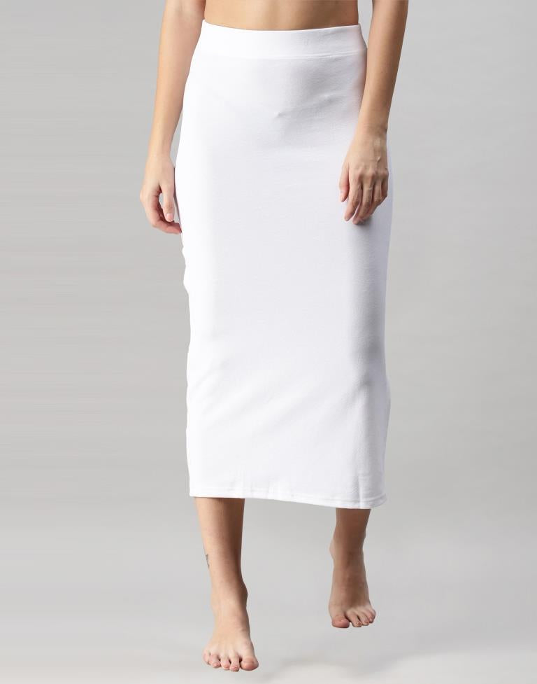 White Coloured Lycra Solid Saree Shapewear