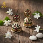 Exquisite Traditional Kundan Jhumka Earrings with Ruby & Emerald Stones, Handcrafted Gold-Tone Pearl Drop Bridal Jewelry - Image 3