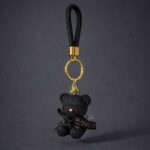 Cute Black Teddy Bear Keychain with Braided Strap Bag Charm - Image 2