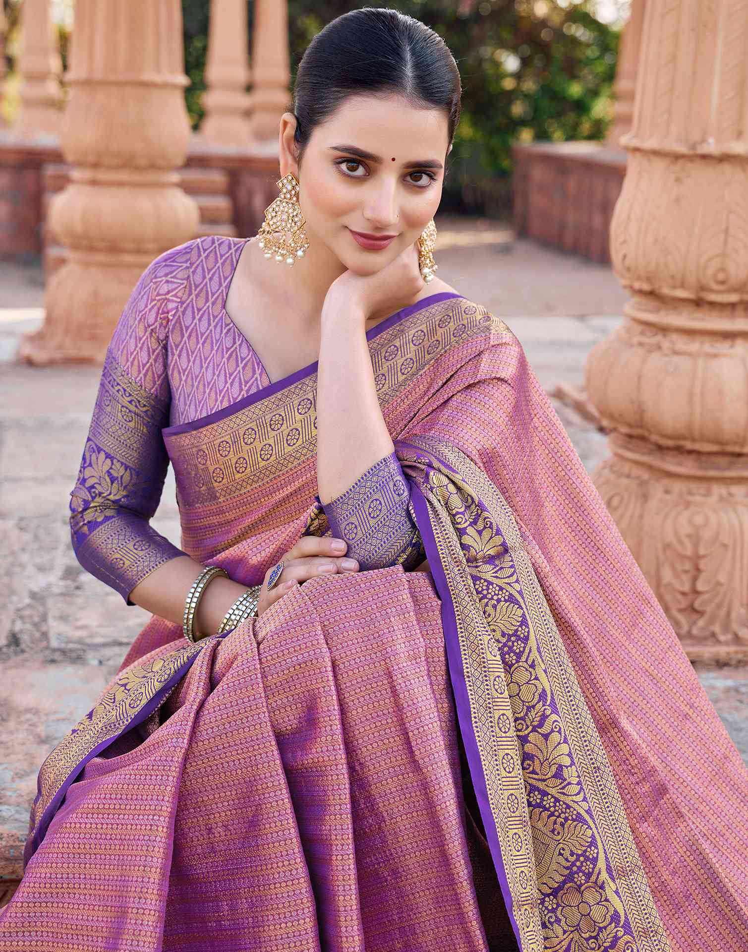 Pink Silk Woven Kanjivaram Saree