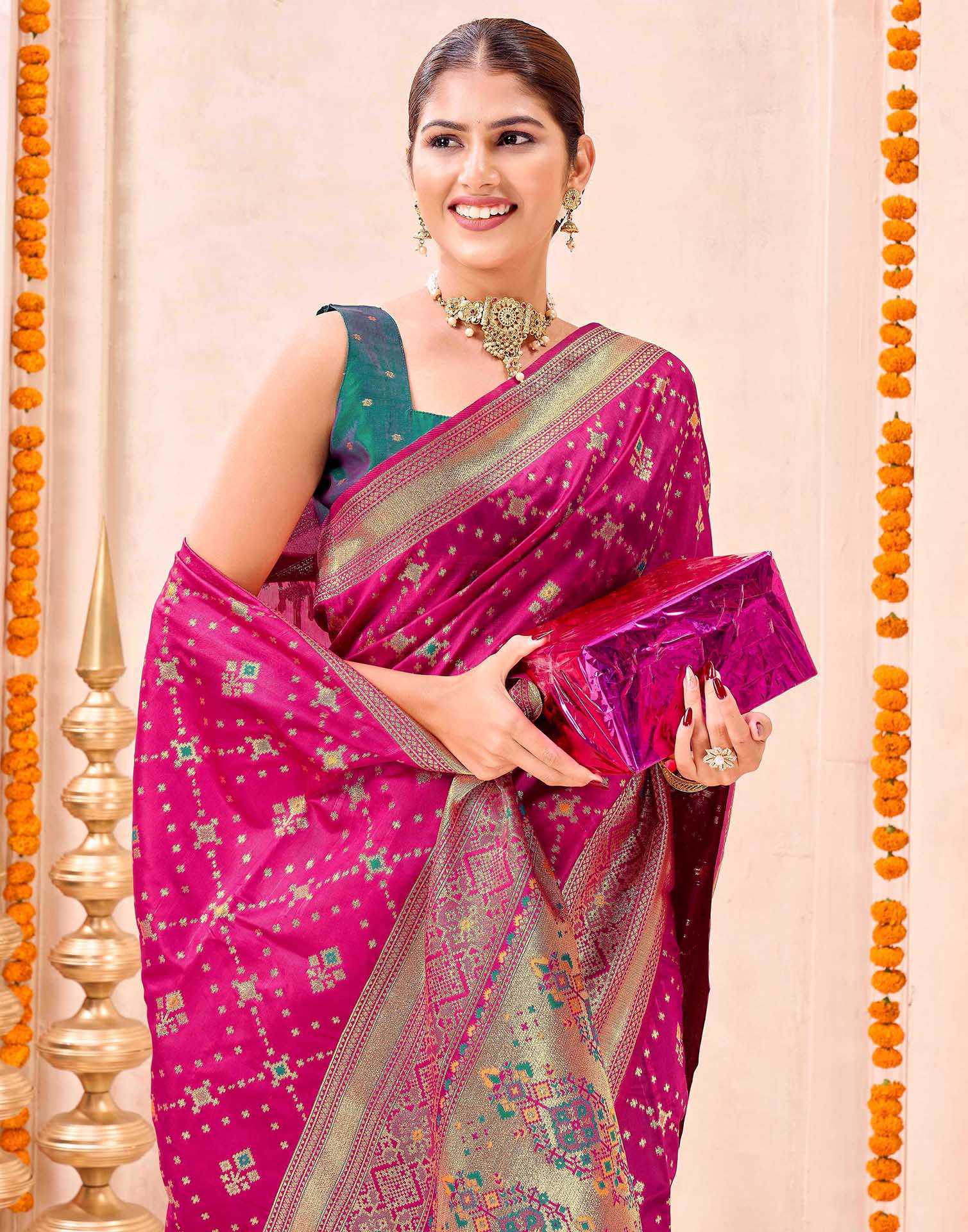 Rani Pink Silk Woven Patola Saree