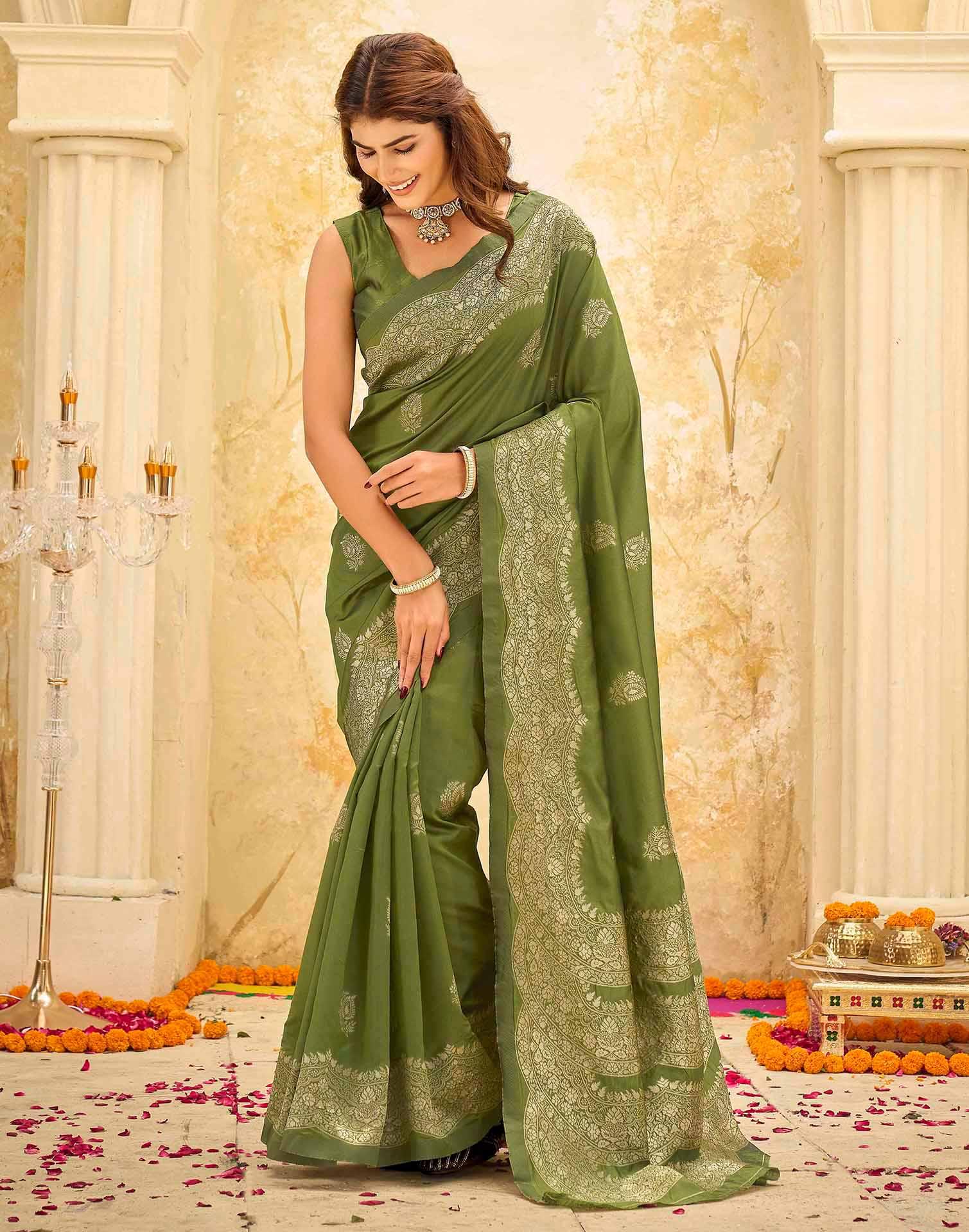 Mehndi Green Silk Woven Saree