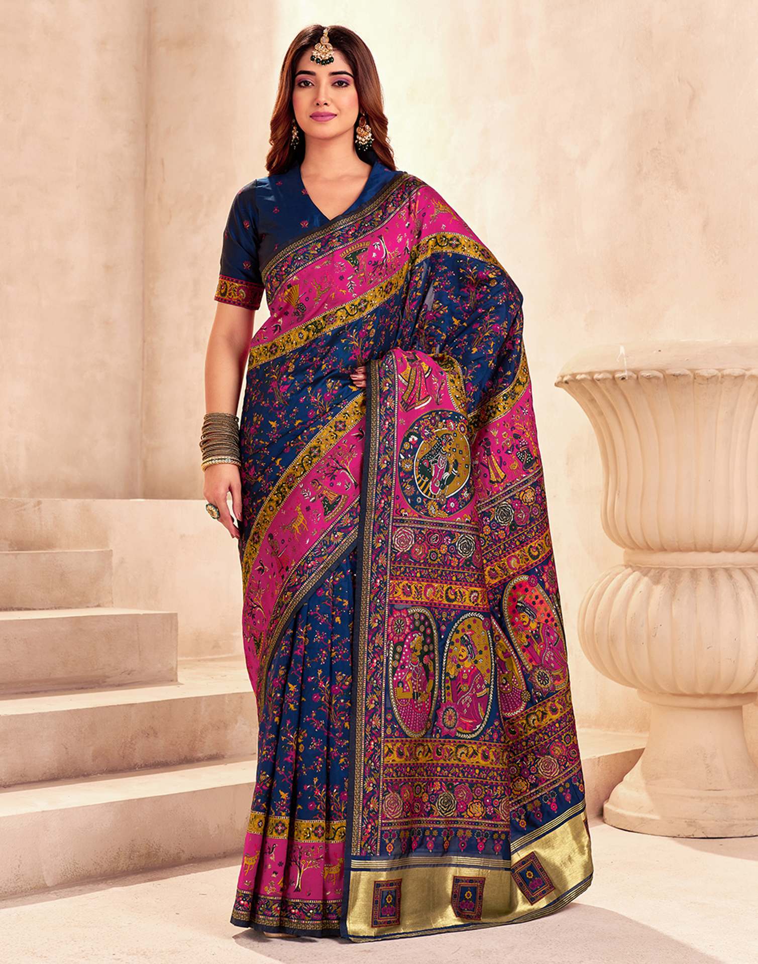 Navy Blue Silk Woven Patola Saree