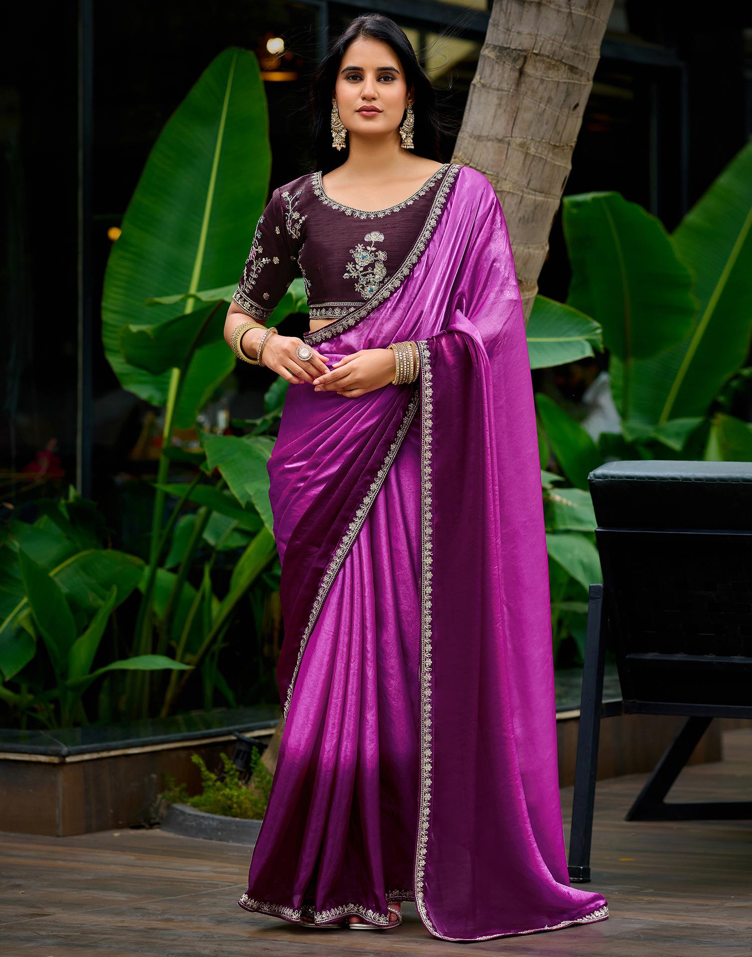Light Purple Tissue Silk Lace Saree