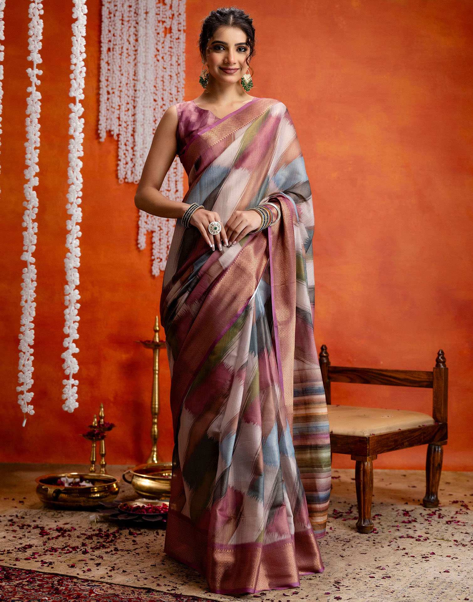 Pink Cotton Printed Woven Saree