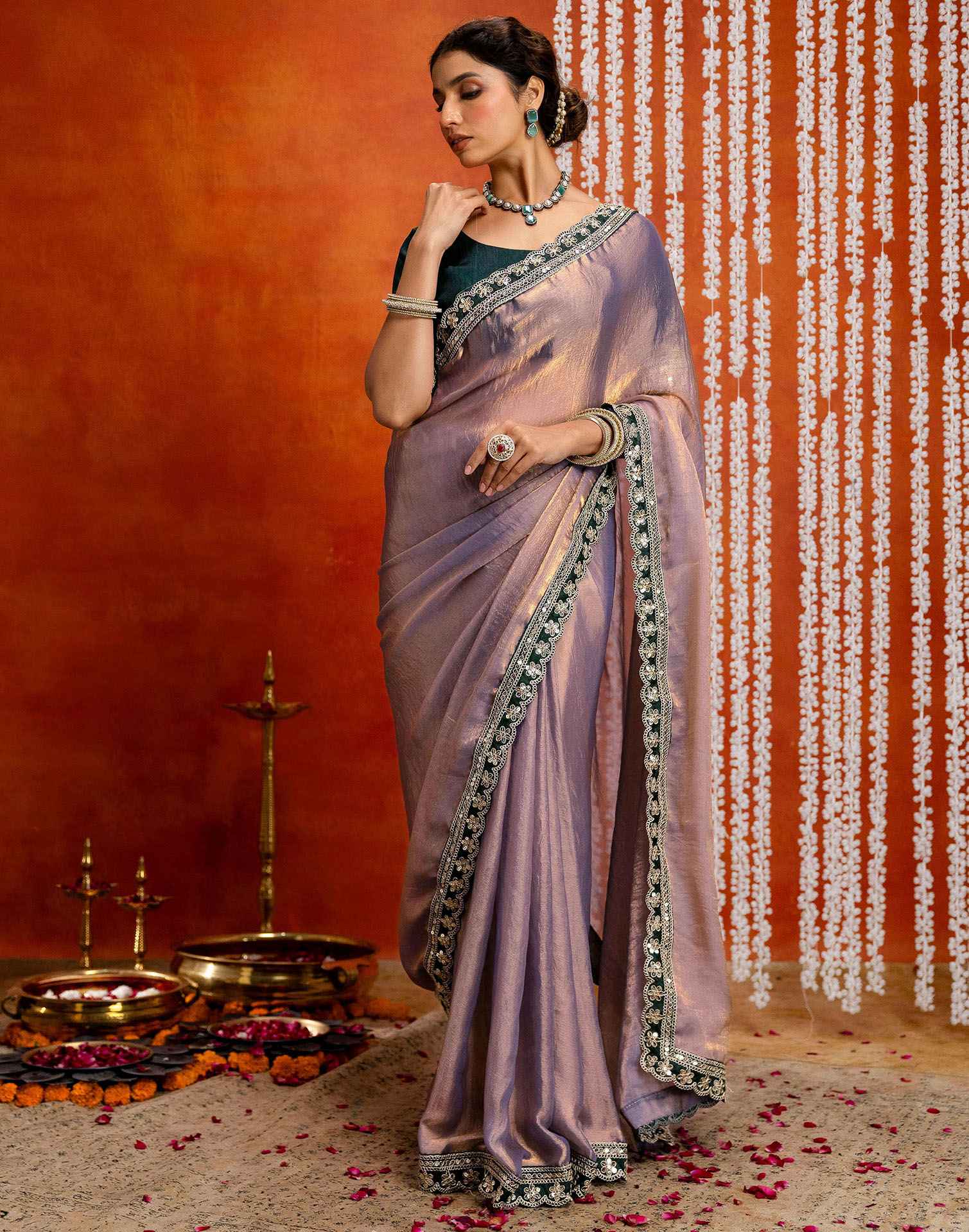 Lavender Shimmer Sequence Lace Saree