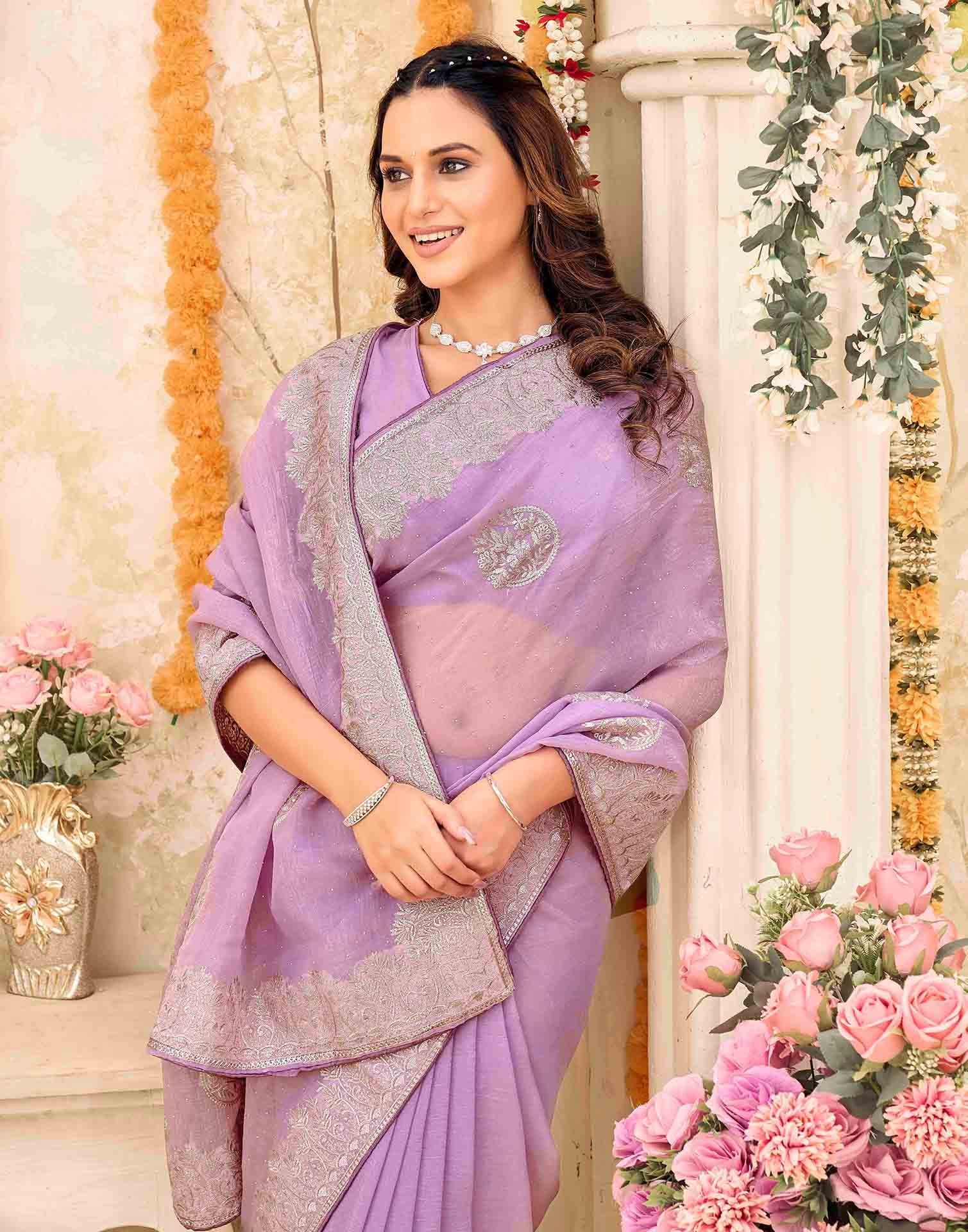 Lavender Shimmer Embroidery Embellished Saree