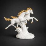 Running Horse Pair Showpiece for Home Decor | White & Gold Finish - Image 4