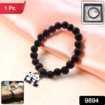 Premium Black Beaded Stretch Bracelet with Cute Panda Charm (1 Pc) - Image 2