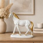 White Horse Showpiece for Home Decor with Gold Finish - Image 2