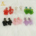 Luxury Star-Top Floral Drop Earrings with Soft Matte Petal Layers – Elegant Multi-Color Statement Earrings - Image 4