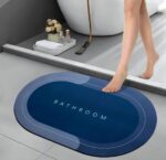 Oval Bathroom Mat – Waterproof Quick-Dry Floor Mat Blue - Image 2