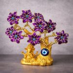 Golden Ganesh Tree with Purple Flowers & Evil Eye | Decorative Showpiece - Image 3