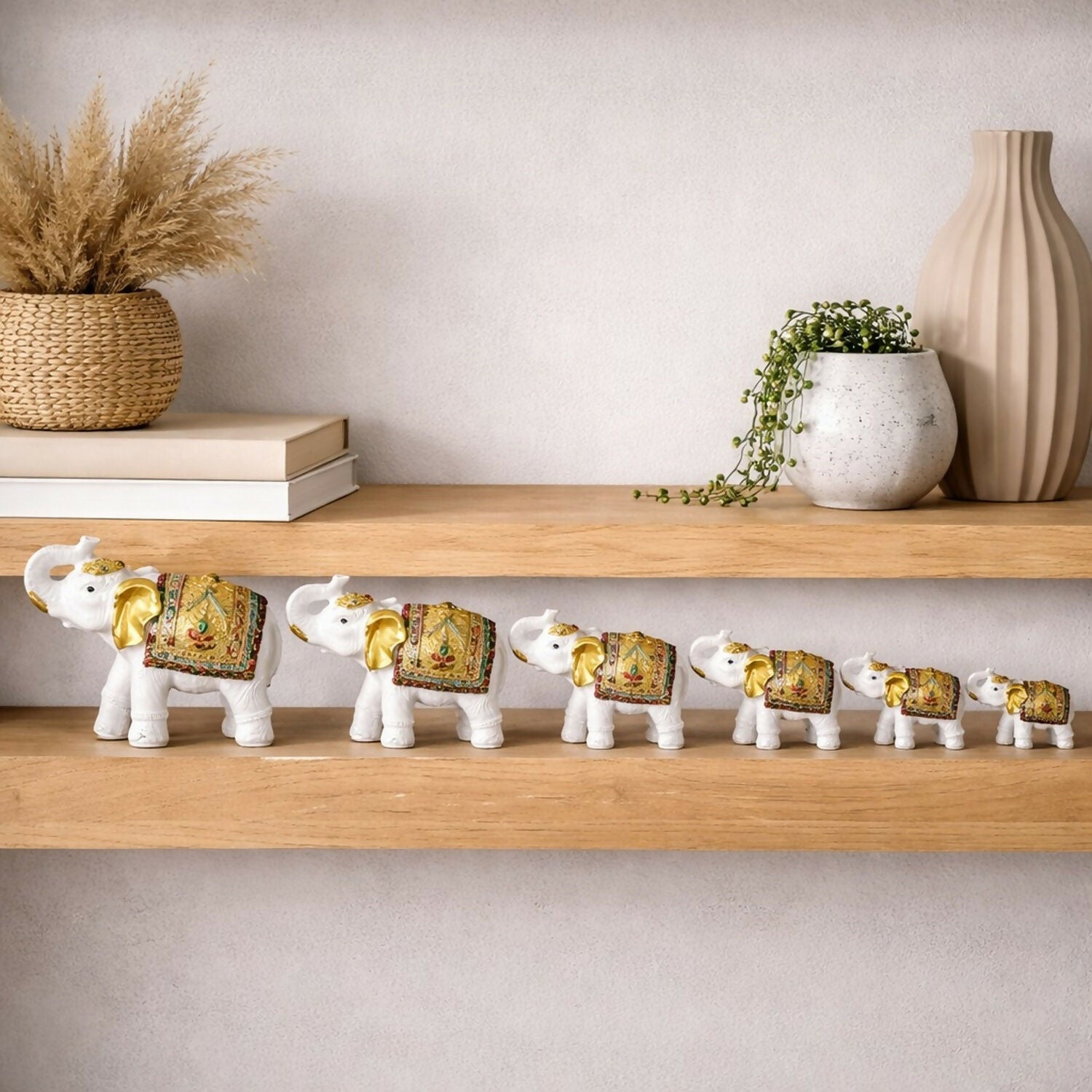76NqpCBqxL.jpg White Elephant Showpiece Set for Home Décor, Lucky Elephant Figurines - Image 1