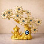 Golden Ganesha White Tree Showpiece with Evil Eye for Home Decor & Gift - Image 2