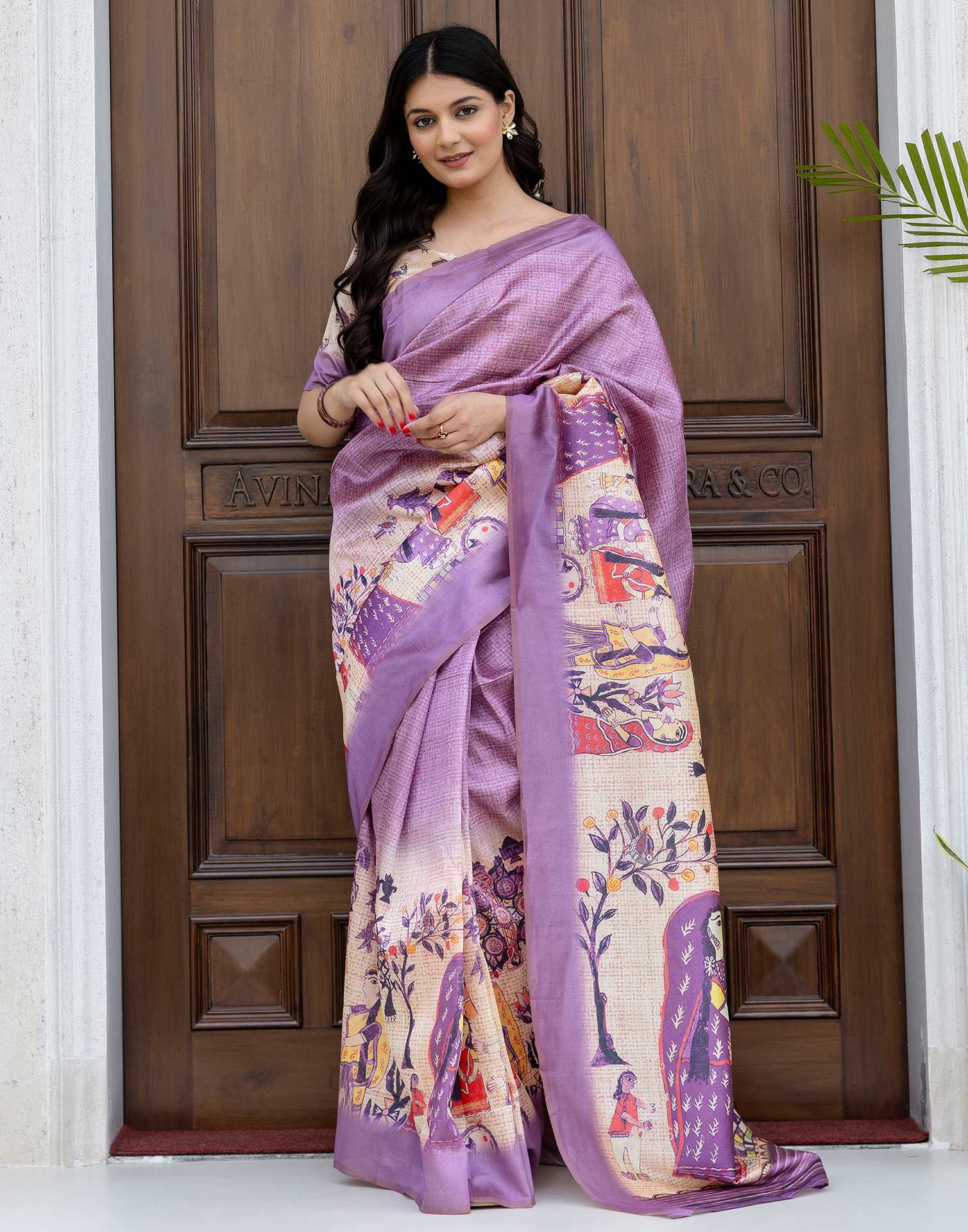 Ready To Wear Dusty Mauve Silk Printed Saree