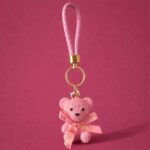 Cute Pink Teddy Bear Keychain with Bow | Bag, Purse & Key Holder Charm - Image 2
