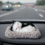 Sleeping Black White Cat Car Dashboard Plush Cute Soft Toy Showpiece Decor