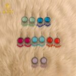 Oxidized Silver Multicolor Stone Drop Earrings with Beaded Fringe - Image 4