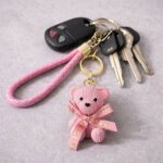 Cute Pink Teddy Bear Keychain with Bow | Bag, Purse & Key Holder Charm - Image 4