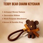 Cute Brown Teddy Bear Keychain with Braided Strap Bag Charm - Image 4