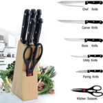 Kitchen Knife Set with Wooden Block and Scissors (5 pcs, Black) - Image 10