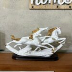Three Running Horses Showpiece for Home Decor | White & Gold Finish - Image 5