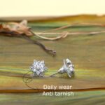 Diamond Cluster Flower Stud Earrings Sterling Silver Dainty Minimalist - Image 2