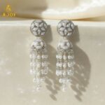 Luxury Handcrafted Pearl Chandelier Jhumka Earrings with Floral Studs & Cascading Pearl Drops - Image 4