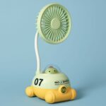 Cute Green Cartoon Desk Fan with LED Night Light & Pencil Sharpener for Kids - Image 2
