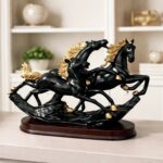 Three Running Horses Showpiece for Home Decor | Black & Gold Finish - Image 4