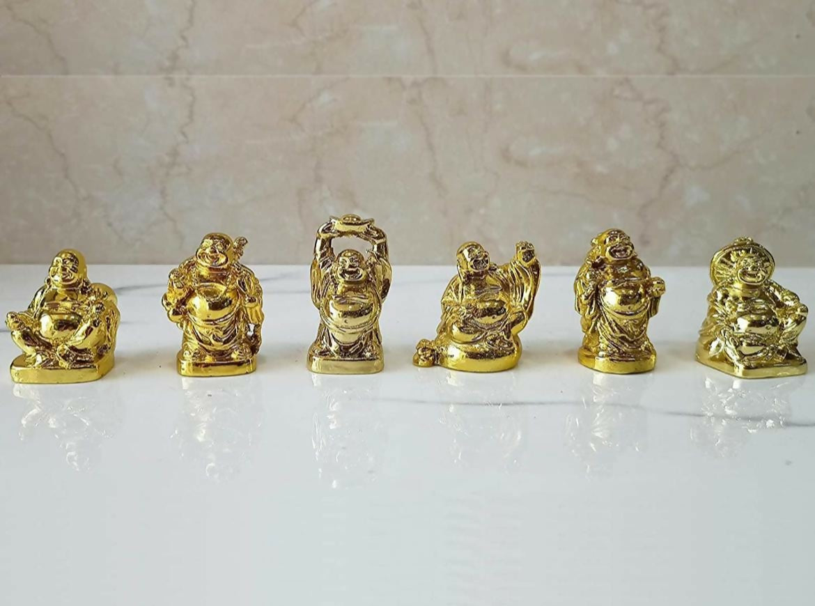 MtT6nnPyrc.jpg Golden Laughing Buddha Set – Pack of 6 Golden Laughing Buddha for Good Luck Positivity - Image 1