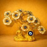 Golden Buddha Tree Showpiece with Yellow Flowers & Evil Eye for Home Decor - Image 3