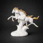 Running Horse Pair Showpiece for Home Decor | White & Gold Finish - Image 3