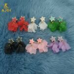 Luxury Star-Top Floral Drop Earrings with Soft Matte Petal Layers – Elegant Multi-Color Statement Earrings