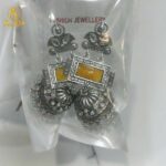 Traditional Oxidized Silver Jhumka Earrings with Yellow Stone & Pearl Hanging. - Image 5