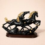 Three Running Horses Showpiece for Home Decor | Black & Gold Finish - Image 3