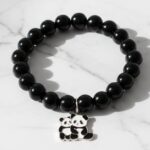 Premium Black Beaded Stretch Bracelet with Cute Panda Charm (1 Pc) - Image 6