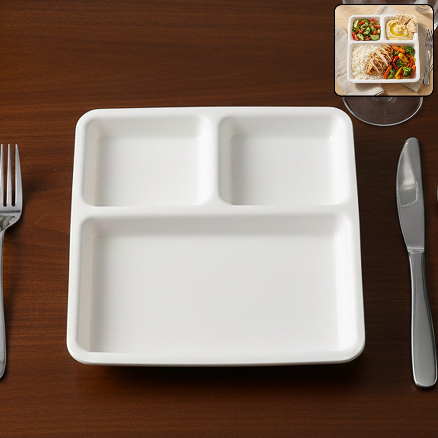 Plate-01_30d14a99-f6a7-4927-85a2-9fb1827724c2.jpg Plastic 3-Compartment Plate for Meal Serving - Image 1
