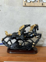 Three Running Horses Showpiece for Home Decor | Black & Gold Finish - Image 5