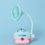 Cute Blue Cartoon Desk Fan with LED Night Light & Pencil Sharpener for Kids - Image 3