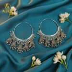 Handcrafted Oxidized Silver Hoop Jhumka Earrings with Intricate Filigree Detailing and Multiple Dangling Bell Drops