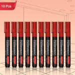 Refillable Permanent Marker Pens Red Ink (10 Pcs) – Bullet Tip, Multi-Surface