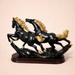 Three Running Horses Showpiece for Home Decor | Black & Gold Finish - Image 2