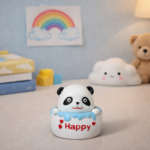 Cute White Panda Happy Desk Decor Showpiece for Kids Room & Office Table