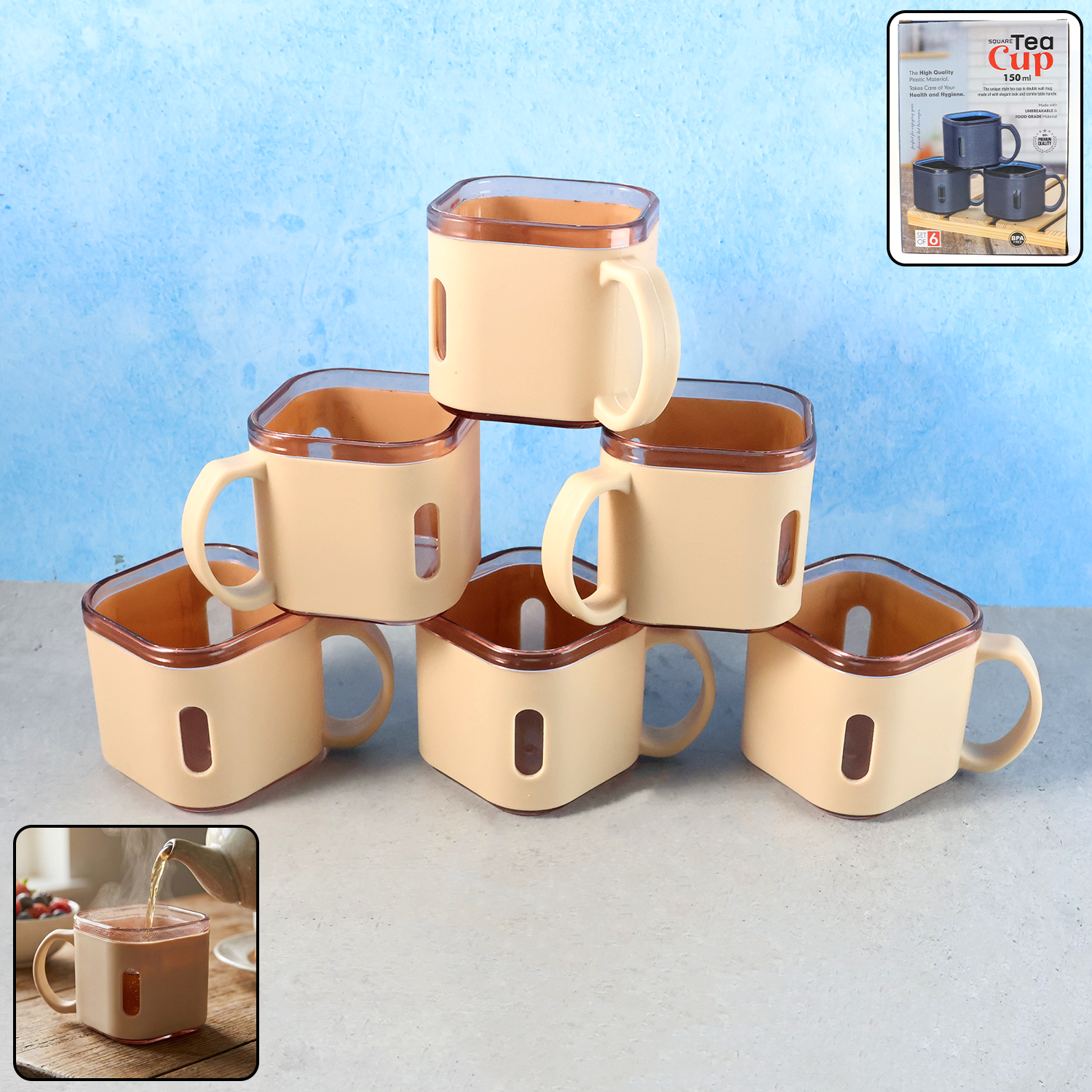 TeaCup-WOSKU-01.png Premium Square Shape Tea Cup Set – 6-Piece (150 ML) - Image 1